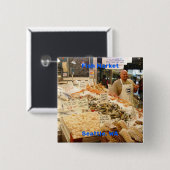 Badge Carré 5 Cm Fish Market, Seattle, Washington (Devant & derrière)