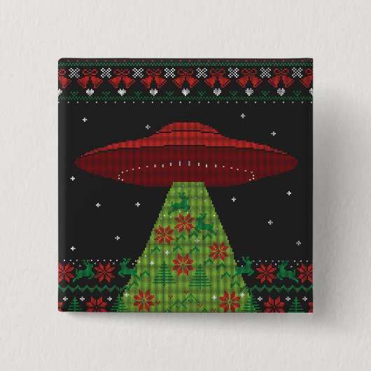 Badge Carré 5 Cm Flacon rouge et vert UFO Tractor Beat laide Noël (Devant)