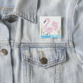 Badge Carré 5 Cm Flamant Rose #13 (En situation)