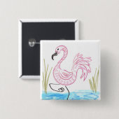 Badge Carré 5 Cm Flamant Rose #13 (Devant & derrière)