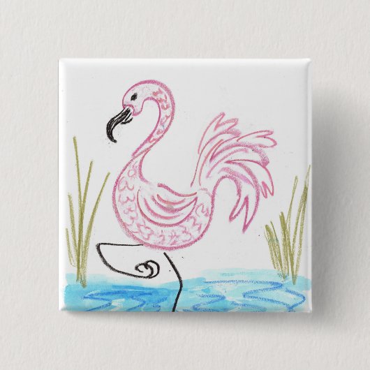 Badge Carré 5 Cm Flamant Rose #13 (Devant)