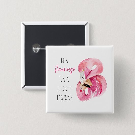 Badge Carré 5 Cm Flamant rose Aquarelle Exotique Rose Moderne Avec (Devant & derrière)