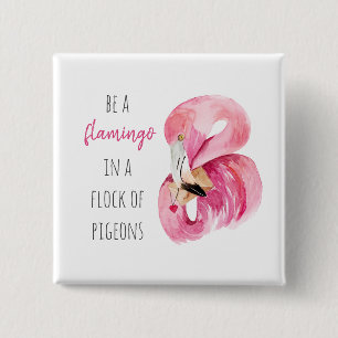 Badge Carré 5 Cm Flamant rose Aquarelle Exotique Rose Moderne Avec 