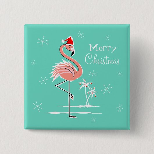 Badge Carré 5 Cm Flamant rose de Noël Joyeux bouton de Noël carré (Devant)