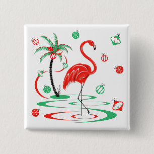 Badge Carré 5 Cm Flamant rose de Noël rouge Baubles bouton carré