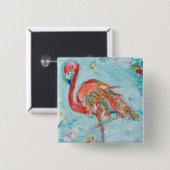 Badge Carré 5 Cm Flamant rose lumineux (Devant & derrière)