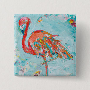 Badge Carré 5 Cm Flamant rose lumineux