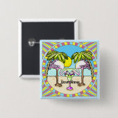 Badge Carré 5 Cm Flamant rose Margarita (Devant & derrière)