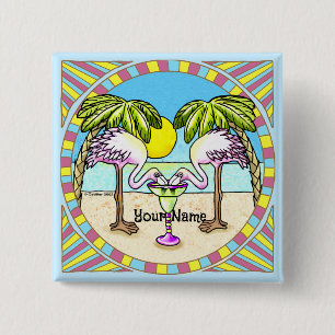 Badge Carré 5 Cm Flamant rose Margarita