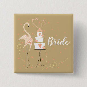Badge Carré 5 Cm Flamant rose Mariage carré de la mariée