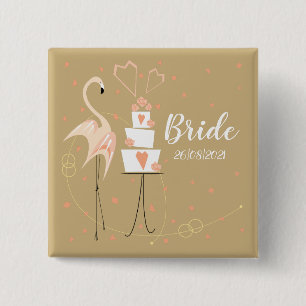 Badge Carré 5 Cm Flamant rose Mariage Date carré