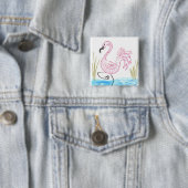Badge Carré 5 Cm Flamant rose rose #13 (En situation)
