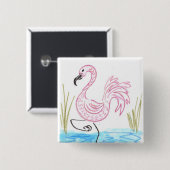Badge Carré 5 Cm Flamant rose rose #13 (Devant & derrière)