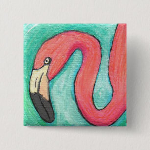 Badge Carré 5 Cm Flamant rose rose - bouton tropical