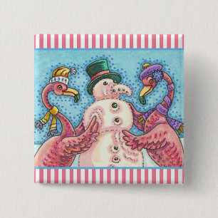 Badge Carré 5 Cm Flamant rose ROSE CHRISTMAS CHRISTMAS Carré