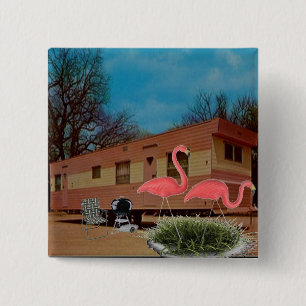 Badge Carré 5 Cm Flamants roses roses