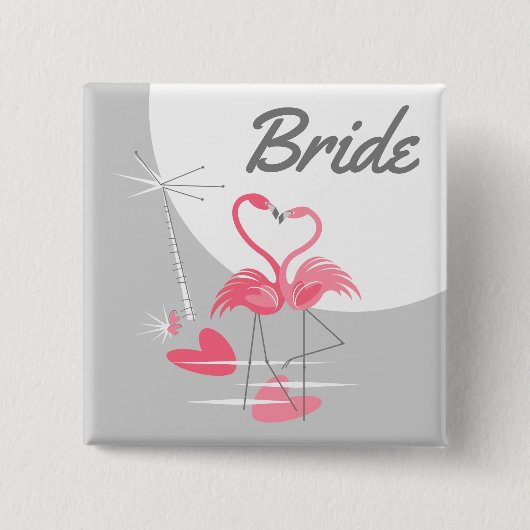 Badge Carré 5 Cm Flamingo Love Large Moon Bride button square (Devant)