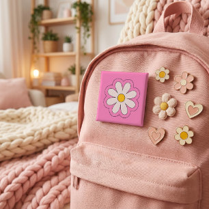 Badge Carré 5 Cm Fleur