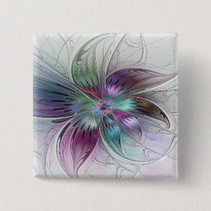 Badge Carré 5 Cm Fleur Abstraite colorée Art moderne floral fractal