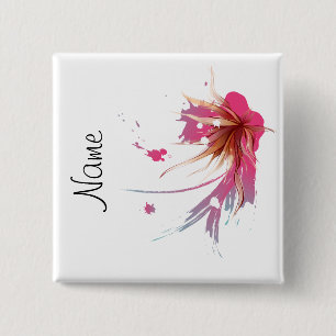 Badge Carré 5 Cm Fleur Abstraite d'Hibiscus