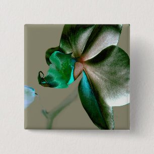 Badge Carré 5 Cm Fleur artistique dans les tons bleu, vert et gris