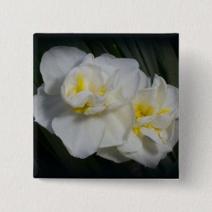 Badge Carré 5 Cm Fleur blanche