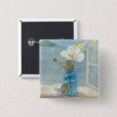 Badge Carré 5 Cm Fleur blanche donnant sur la mer (Devant & derrière)