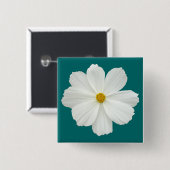 Badge Carré 5 Cm Fleur Cosmos Blanc (Devant & derrière)
