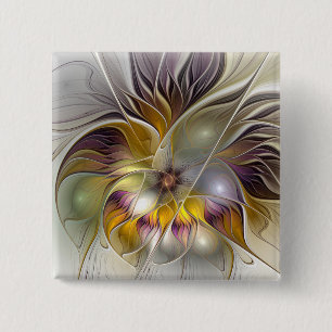 Badge Carré 5 Cm Fleur de fantaisie fractale moderne colorée abstra