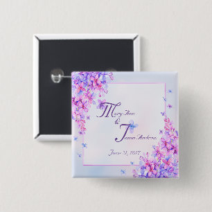 Badge Carré 5 Cm Fleur de lilas violet aquarelle