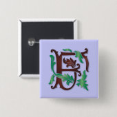 Badge Carré 5 Cm Fleur de lis F Monogramme (Devant & derrière)