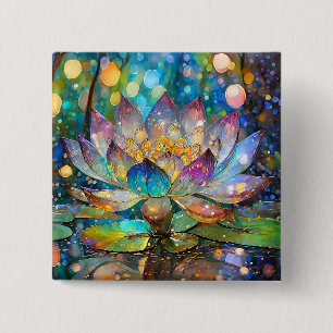 Badge Carré 5 Cm Fleur de lotus en fleurs illuminée