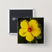 Badge Carré 5 Cm Fleur d'Hibiscus jaune (Devant & derrière)