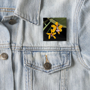 Badge Carré 5 Cm Fleur d'orchidée jaune Botanique Tropicale