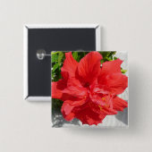 Badge Carré 5 Cm Fleur double hibiscus rouge (Devant & derrière)