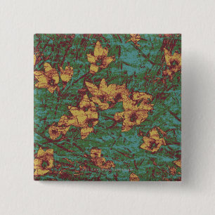 Badge Carré 5 Cm Fleur jaune contre le motif 2 de camouflage de