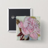 Badge Carré 5 Cm Fleur rose de pivoine (Devant & derrière)