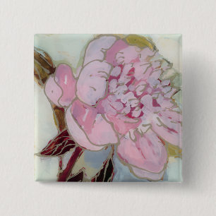 Badge Carré 5 Cm Fleur rose de pivoine