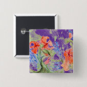 Badge Carré 5 Cm Fleurs Balsam et Lobelia (Devant & derrière)