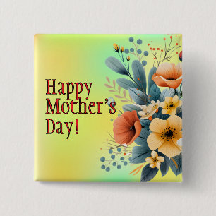 Badge Carré 5 Cm Fleurs Boho de la Fête des Mères Clipart-61983 Por