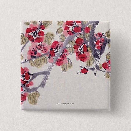 Badge Carré 5 Cm Fleurs d'abricot (Devant)