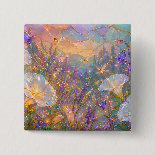 Badge Carré 5 Cm Fleurs de lune lumineuses et lucioles