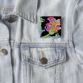 Badge Carré 5 Cm Fleurs de néon (En situation)