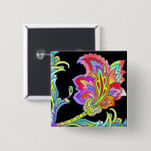 Badge Carré 5 Cm Fleurs de néon (Devant & derrière)