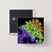 Badge Carré 5 Cm Fleurs de néon (Devant & derrière)