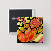 Badge Carré 5 Cm Fleurs de néon (Devant & derrière)