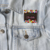 Badge Carré 5 Cm Fleurs de Printemps Whimsical Jardin Fille's Anniv (En situation)