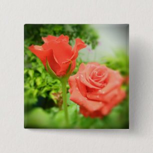 Badge Carré 5 Cm Fleurs de rose romantiques