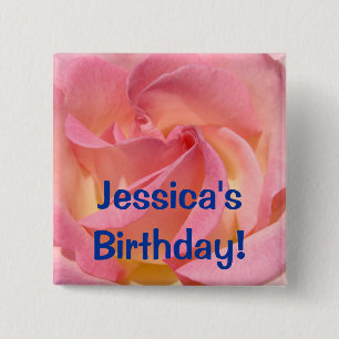 Badge Carré 5 Cm Fleurs de rose rose boutons Nom de anniversaire!