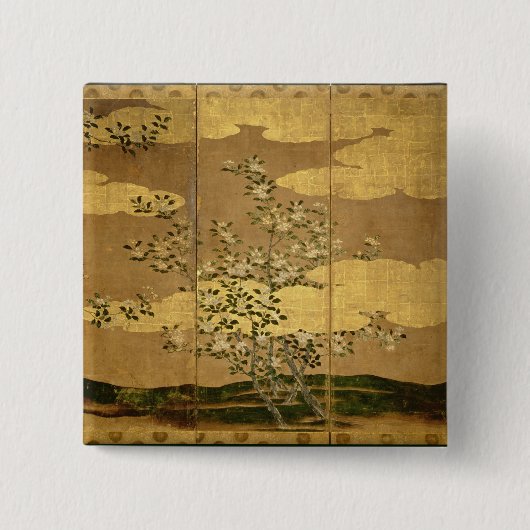 Badge Carré 5 Cm Fleurs des camélias (Devant)